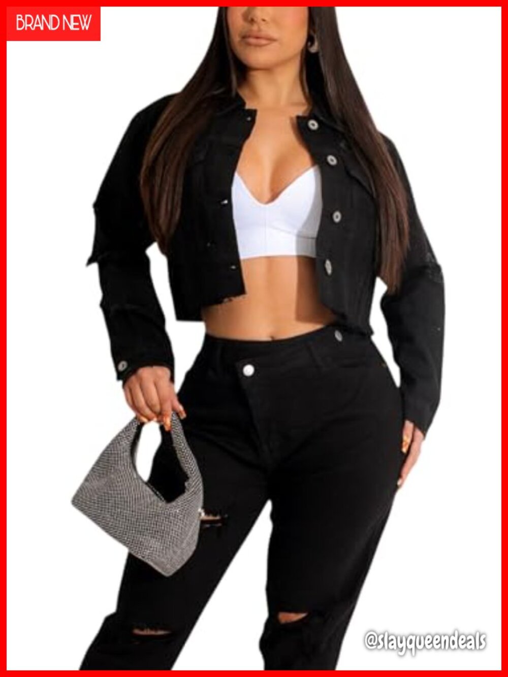 Womens Cropped Denim Jacket Button Down Long Sleeve Casual Jean Coat